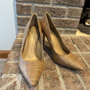 Sam Edelman Hazel Pointed Toe Pump Size 9W Cuoio Basket Weave Brown #178